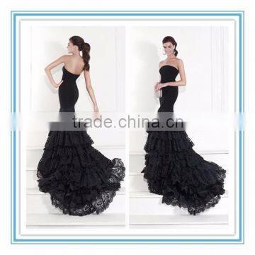 Black Strapless Mermaid Long Black Evening dress Evening gown (YASA-813)