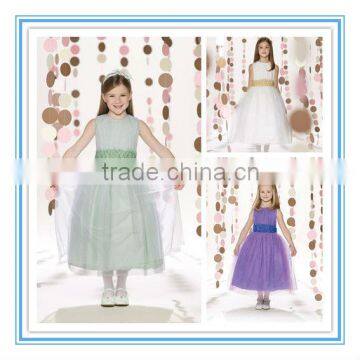 Sleeveless Double Layer Tulle Sash Taffeta Flower Girl Dress(FLMO-3011)