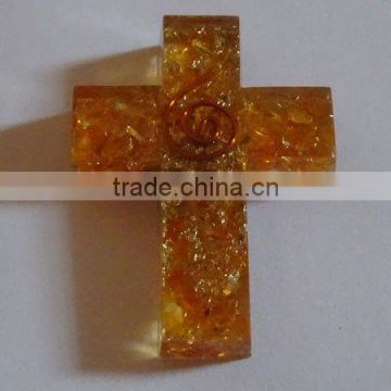 Orange Orgone Cross Shape Pendant