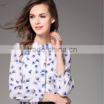 Printed White Fashionable Ladies Blouse With Han Edition Style