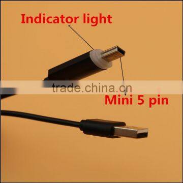 High quality mini 5 pin usb cable with indicator light