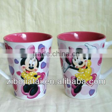 Inner Glazed Ceramic Funnel Mug With Micky Mouse Decal