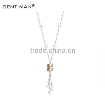 High Quality and Cheap Ceramic and Steel Necklace.IP rose Gold Plating Steel Combined with White Ceramic Fine Necklaces