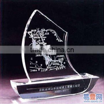 Crystal Logo 3D Laser In Ship Model For Nautical Souvenir