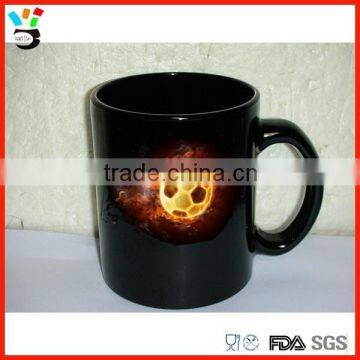 Solid black color 11oz fire football printing ceramic mug with handle