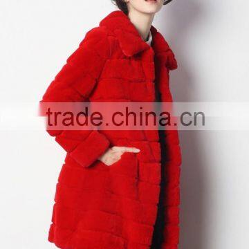 Fashionable Genuine Rex Rabbit Fur Coat with Cheap Factory Price