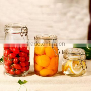 0.5L 0.7L Recycled airtight Round shape glass jar with metal clip top lid for kitchen and food