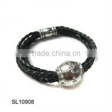 Braid leather bracelet,Fashion alloy pendant bracelet,2013 fashion jewelry