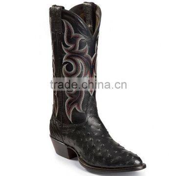 black tan genuine leather western Full quill ostrich cowboy boots wholesale