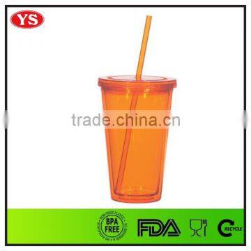 16 Ounce Double Wall Plastic Cold Tumbler With Straw