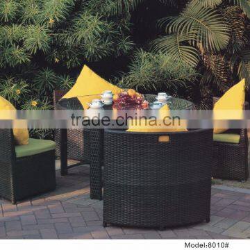 Garden integrated dining set with table and 4 chairs yellow & green cushion