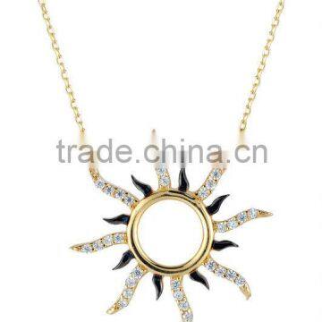 14K Solid Gold Shining Sun Charm Necklace
