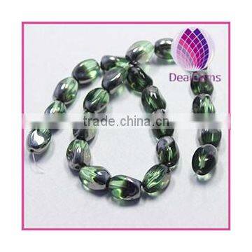 Bead Silver-plated Glass Light Green 13x10mm Twisted Oval