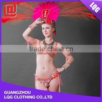 Special sexy orange rhinestone feather beaded spanish carnival costumes