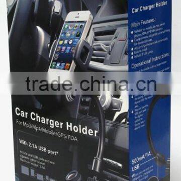 2015 Hottest Sale Dual USB Ports Car Charger Holder Rotating Adjustable Car Mount Stand Holder