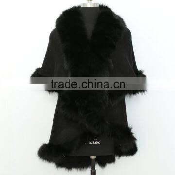 2015 fashion women woolen cape with real fur trim CC55