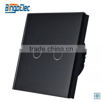 UK 2 gang toughened glass panel waterproof light dimmer switch