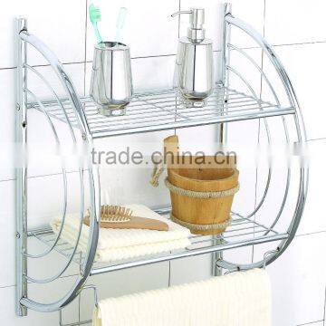 D type 2 tier metal shelf wall towel bathroom rack chrome