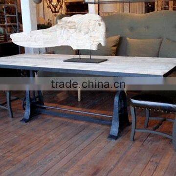 Industrial Rustic Wood Cast Iron Drafting Table Desk , French Architect Drafting dining Table ,