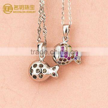 Fashion Jewelry Silver Fish Pendant With Colorful Gemstones photo-6