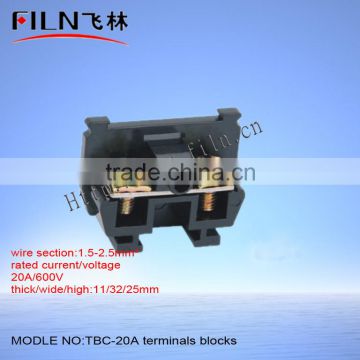 Black 2 screw pin terminal block connector TBC-20A