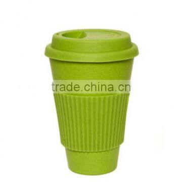 Food Safe Biodegradable Bamboo Fibre Drinking Cup with Silicone lid and sleeve