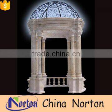 Monumental and beautiful round white marble gazebo with wrought iron dome NTGM-013Y