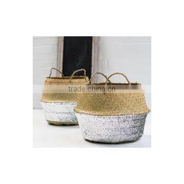 Gold Sequin Belly Basket, Storage Sea Grass Basket photo-2