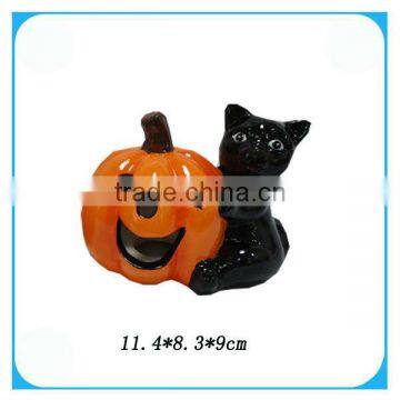 Ceramic Halloween Pumpkins With Black Cat Handcrafts