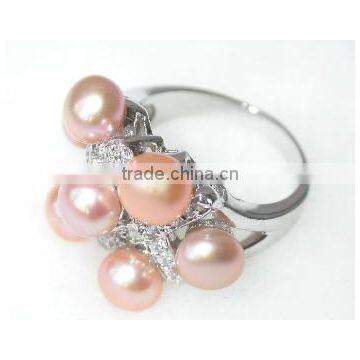 Pink Round Fashion Lady Tahitian Pearl Ring With Diamond photo-2