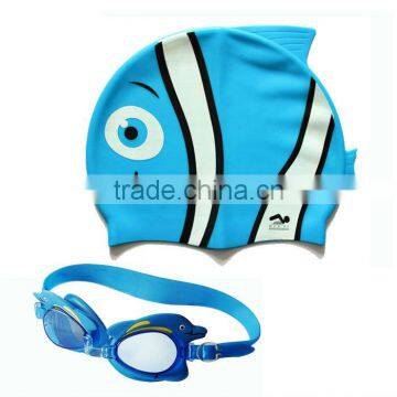 Kids funny silicone swimming caps and glasses