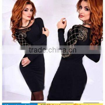 Women Sexy Black diamond Slim Lace Long Sleeve Evening Dress