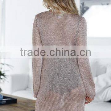 Fashion Shiny Gold Mesh Dress Long Sleeve Women Sexy Party Night Dress photo-4