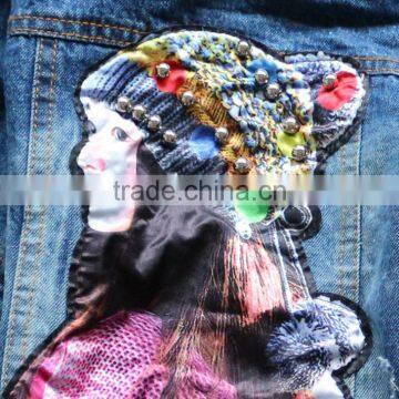 2016 New Design Fashion Girls Denim Jacket With Gold Sequins Sleeve photo-3