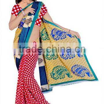 Flower Printed Designer Saree Full Border Design Print photo-3