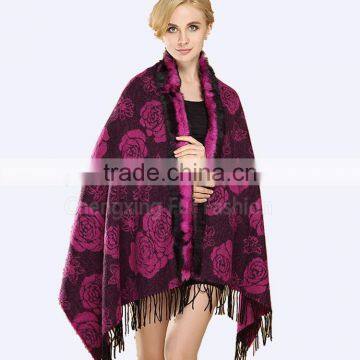 CX-B-P-70B Cheap Shawls Rabbit Fur Trim Cashmere Pashmina Scarf photo-2