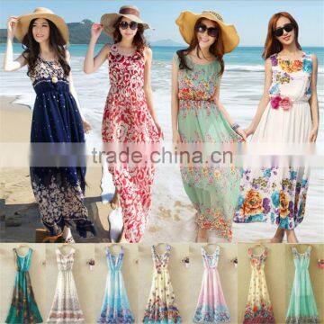 2017 Brand New Summer Women Sleeveless Floral Print Maxi Long Dresses Beach Dress photo-2