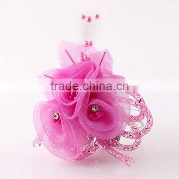 high quality girls flower fabric brooch for hair or cloth decoration,handmade candy lace corsage flower brooches