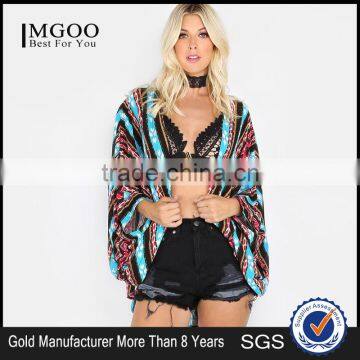 Custom Design Colorful Tribal Striped Dolman Kimono With Curved Hem Caplet Style Ladies Beachwear