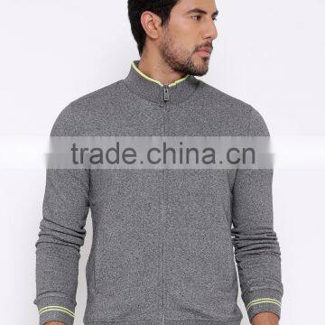 Grey Sweatshirt With Grindle Effect For Man Mock Collar Full Concealed Zip Closure Sweater Brushed Fleece Lining photo-2