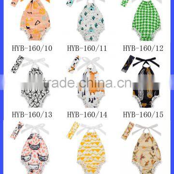 High Quality Kids St. Patricks Day Item Clover Printed Halter Design Newborn Baby Hairboll Romper photo-5