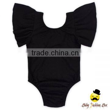 Summer Plain White Kids Flutter Sleeve Ruffle Design Infant Soft Cotton Baby Girl One Piece Blank Bodysuit Jumpsuit Petti Romper photo-3