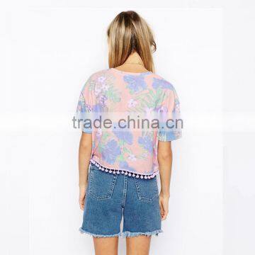 Fashional Flower Print Women's Tshirt Custom Printed Tshirts photo-2