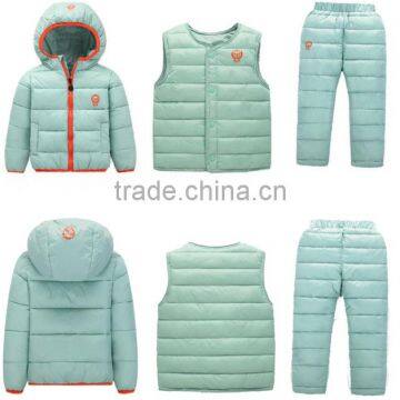 Custom Made New Design Casual Children Kids 3 Pcs Winter Clothing Sets(jacket+vest+pants) photo-5