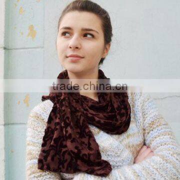 Vintage Brown Velvet Scarf ,Lace Shawl, Gothic Shawl, Plush Scarf, Women's Neck Scarf, Devore Scarf Stole, Velvet Devore Scarf photo-3