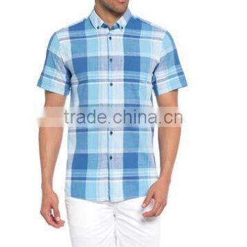 Men's Skinny Short Sleeve check Buttoned Shirt