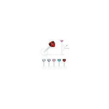 Bio Flex Internally Threaded Heart CZ Stone Labret Monroes Lip Piercing Jewelry / Lip Loops For Ladi