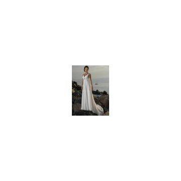 V-neckline custom made bridal wedding gown