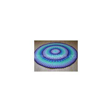 Scallop Edge Blue Crochet Round Rug Anti - Slip Portable Knit T Shirt Rug