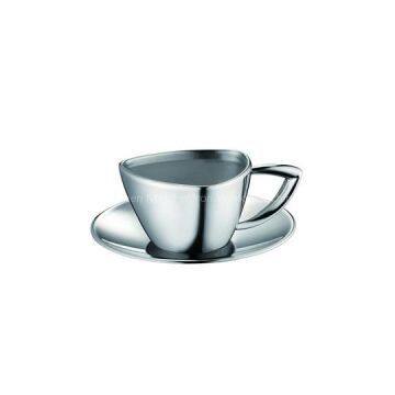 Double Wall Tea Cup, Stainless Steel Coffee Cup, Espresso Cup With Saucer
